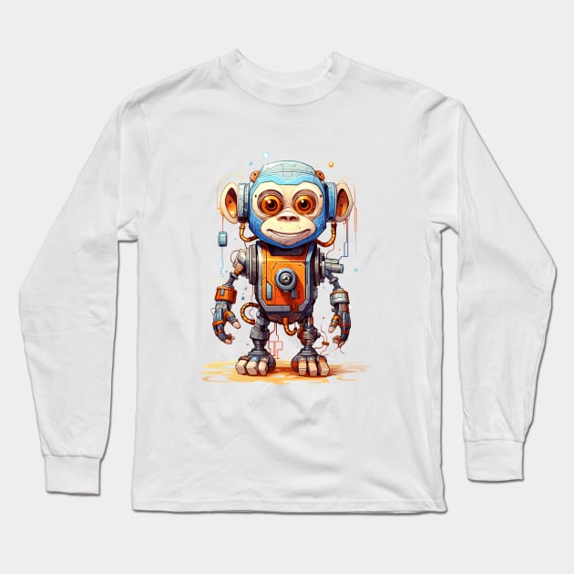 Cartoon monkey robots. T-Shirt, Sticker. Funny cyborg. Long Sleeve T-Shirt by AndreKENO